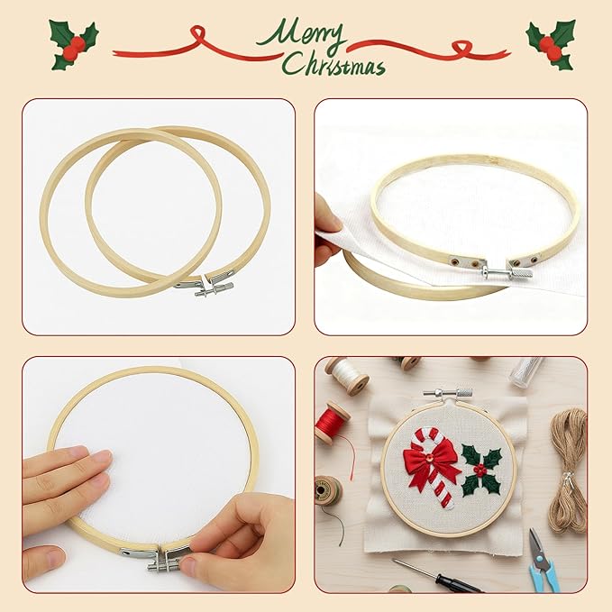 bigotters 12pcs 3 inch embroidery hoops, adjustable bamboo circle cross stitch hoop ring bulk wholesale for home ornaments art craft handy sewing diy favor