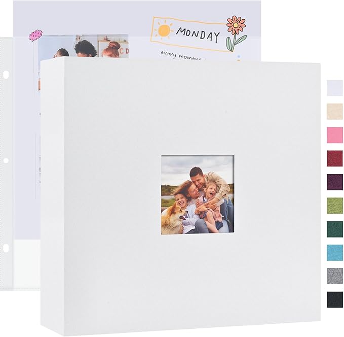 Mublalbum 12x12 Inch DIY Scrapbook Photo Album with 40 Plastic Sleeves 80 Pages Linen Cover 3 Ring Folder Binder for Wedding Baby Family and DIY Projects (White)