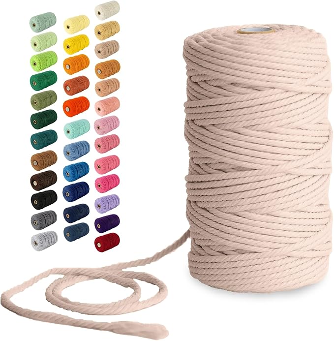 Nook Theory Macrame Cord - 4mm 109 Yards Cotton Rope, 3mm 5mm Yarn, String for Crafts, Perfect for Macrame Wall Hanging and Boho Decorations (Khaki)