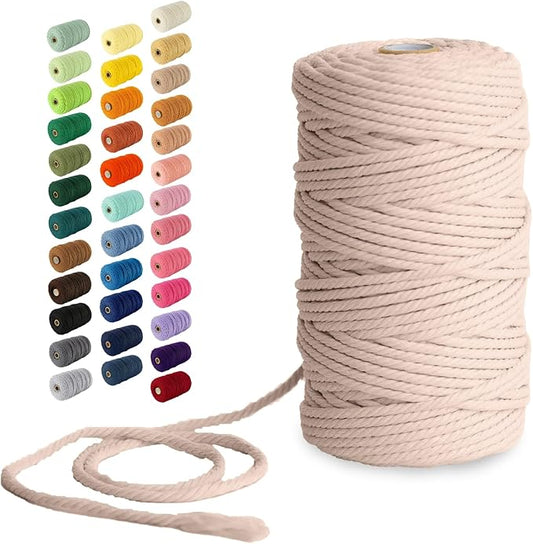 Nook Theory Macrame Cord - 4mm 109 Yards Cotton Rope, 3mm 5mm Yarn, String for Crafts, Perfect for Macrame Wall Hanging and Boho Decorations (Khaki)