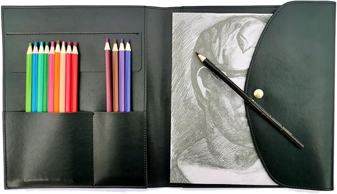 Sketchbook cover with pencil holder, Artist sketch book leather cover artis Gifts, Drawing books and pencil case, Art book for drawing (for 9"X12" Sketchbook)