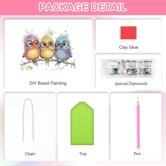 QENSPE DIY Hanging Diamond Painting Pendant Kit Animal, Birds Diamond Art Ornament Kit Acrylic Board for Window,Easy Crystal Pendant Gem Art for Home Garden Wall Decor,20x20cm