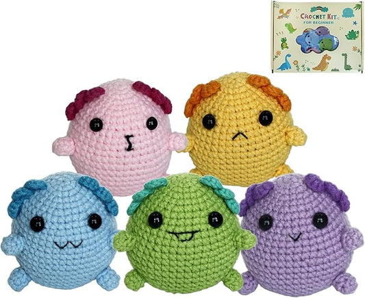 Fortilo Crochet Kit for Beginners 5PCS Crochet Animals Axolotl with Keychains with Step-by-Step Video Tutorials 30% Extra Yarn, Perfect for Gifts, Ideal Knitting Kit for Adults, Kids