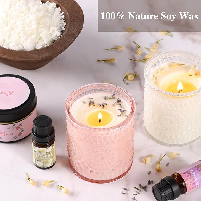 DARJEN Candle Making Kits - Soy Candles Making Supplies for Adults Including 4 Candle Jars(Clear, Pink, Blue, Green), Candle Tins, Wax, Scents, Dried Flower & More, DIY Arts & Crafts Kits Home Decor