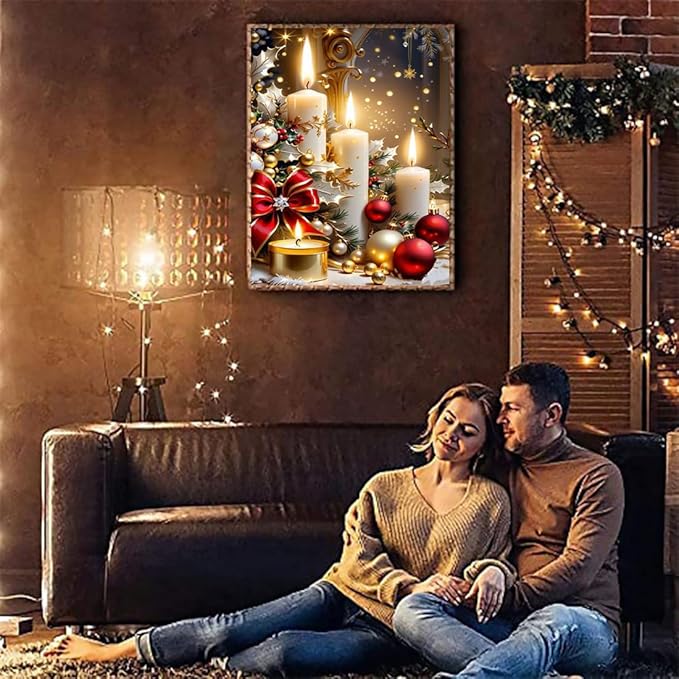 Christmas Candles Stamped Cross Stitch Kits for Adults - Embroidery Kits for Beginners Adults,11 CT Patterns Dimensions Counted Cross Stitch Kits for Adults Arts Craft 12x16 inch