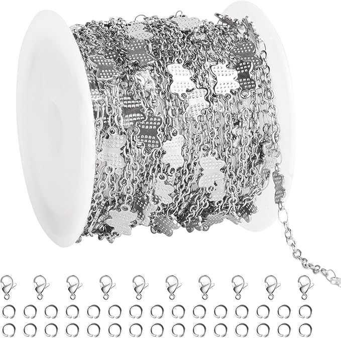 GTVOODX 16.4 Feet Butterfly Links Cable Chain Silver Stainless Steel Chain Spool Bulk for DIY Bracelet Necklace Jewelry Making Supplies with 10 Lobster Clasps and 30 Jump Rings