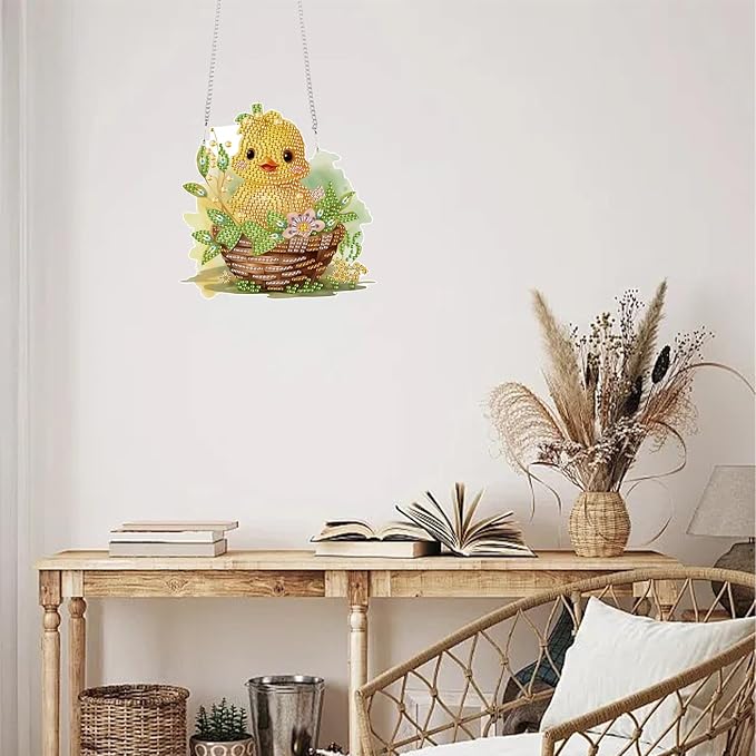 TDFERAN Diamond Painting Pendant DIY Chick Easter Diamond Art Ornament Kits Window Pendant, Diamonds Painting Hanging, Diamant Suncatcher Art Hanging for Wall Home Decor