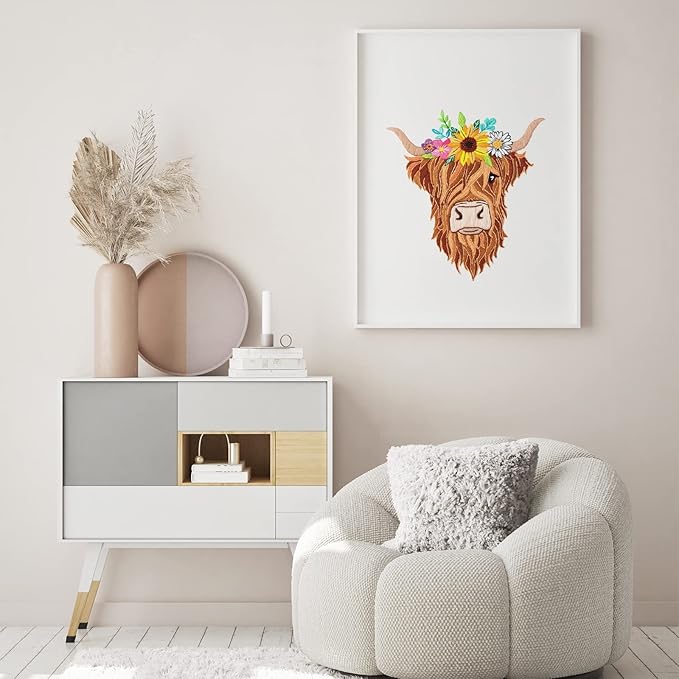Louise Maelys Animal Embroidery Kits for Beginners with Highland Cow Pattern,Adults Starter Cross Stitch Kit DIY Needlepoint