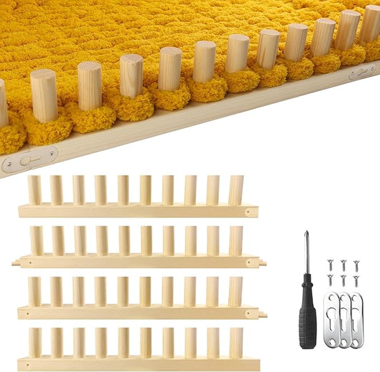 chunky blanket loom knitting looms and boards, adjustable size wooden loom for blanket, no needles required hand knitting kit for diy yarn craft, home decor, stress relief, beginner friendly (61 in)