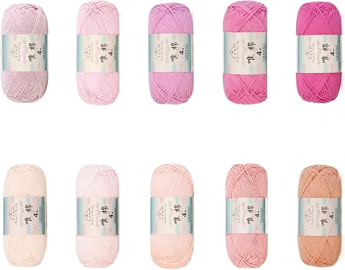 Susan’s Family 4‑Ply Yarn Combo 10 Packs – 60% Cotton 40% Acrylic Yarn for Knitting & Crochet, DIY Scarf & Blanket Pattern & Video Tutorials, Handmade Gift - Color Master (10#Peach Blossom)