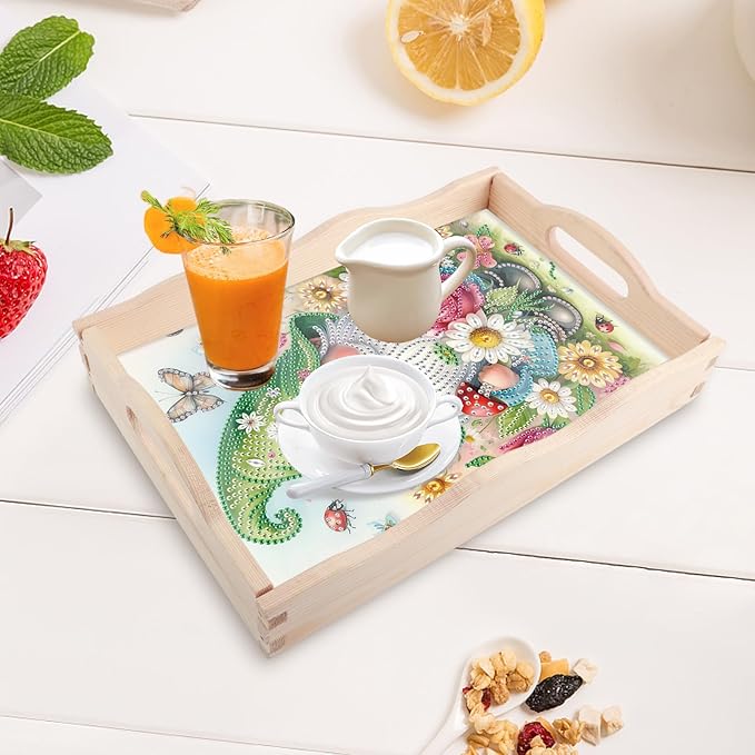 AiYuanzsh DIY Diamond Tray Diamond Art Painting Plate Creative Design Handmade Wooden Tray Mosaic Making Kits by Number Kits Diamond Art for Coffee Living Room Home Organizer (Green Gnome)