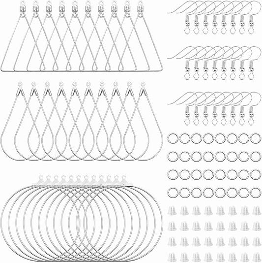 354pcs jewelry making earrings supplies earring making kit with teardrop triangle round beading hoop,earring hooks,jump rings,earring backs for diy earrings craft(white k)