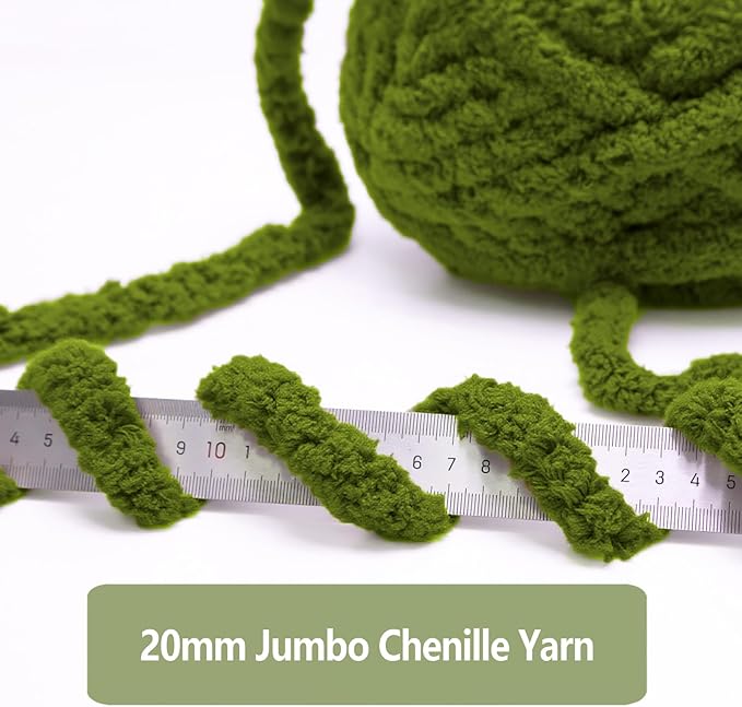 8 Pack Olive Green Chunky Yarn for Hand Knitting, Chunky Chenille Yarn, Jumbo Big Thick Chunky Yarns for Crocheting, Super Bulky Chunky Knit Blanket Yarns (27.9 yds,7.97 oz Each Skein)