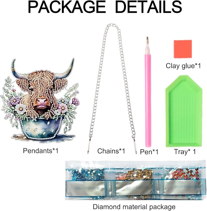 AiYuanzsh Highland Calf Diamond Art Hanging Pendant Kit, DIY Acrylic Diamond Painting Ornament with 5D Special Shaped Crystal Rhinestones, Decorative Wall or Garden Craft Gift for Adults