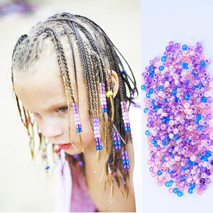 1606pcs Hair Beads Kit for Hair Braids for Girls Including 600pcs 9x6mm Pony Beads,1000pcs Elastic Rubber Bands, and 6pcs Quick Beaders
