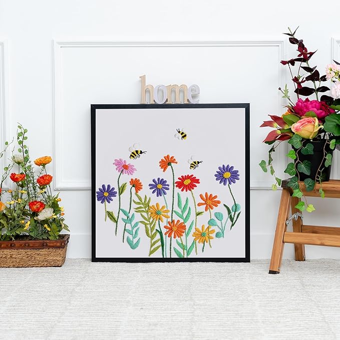 Louise Maelys Embroidery Kits for Beginners,Cross Stitch Kit for Adults,DIY Needlepoint with Daisy Flowers Pattern