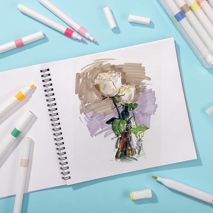 50 Sheets Marker Paper Pad, 8.3×8.9 Inch Bleedproof Art Sketch Pad, 73lb/120gsm Drawing Paper Spiral Sketch Book, Painting Coloring Alcohol Marker Paper for Beginners, Artists, Ideal Gift