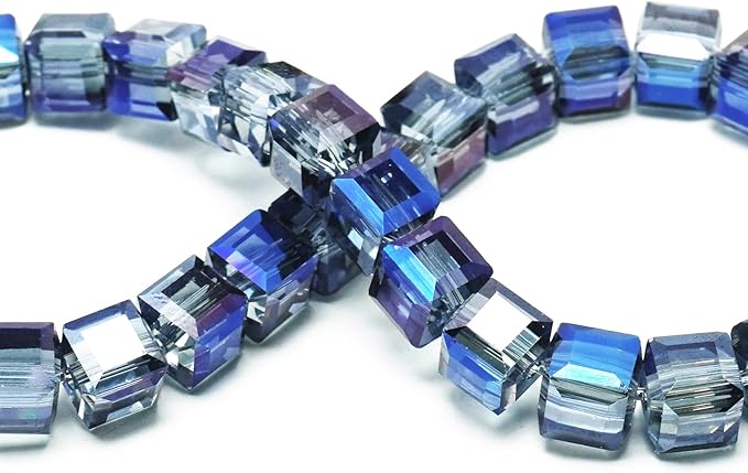 6mm Sparkle Cube Crystal Beads for Jewelry Making - Faceted Spacer Beads for Bracelets(94-100pcs, Ink Blue)