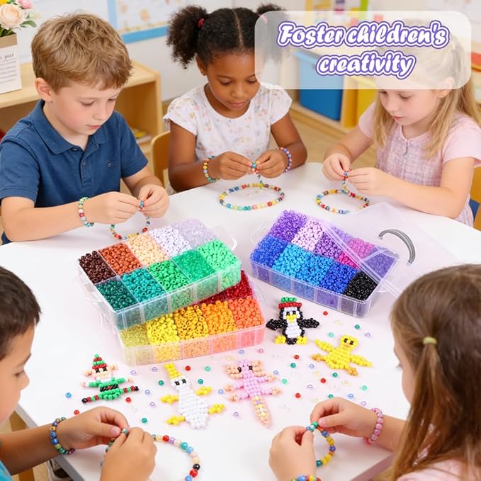 JOICEE 10000Pcs Pony Beads Bulk, 30 Assorted Colors Kandi Beads Rainbow Pony Beads for Making Friendship Bracelet Necklaces Jewelry Hair Braiding DIY Craft Gifts