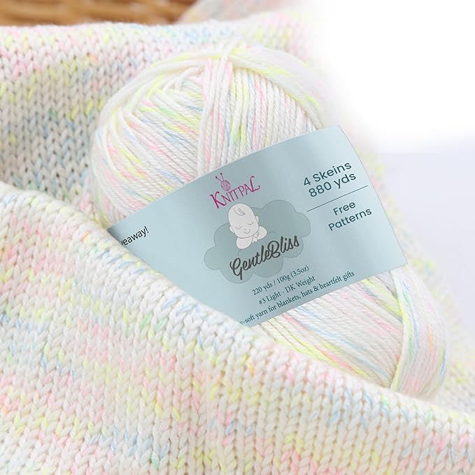 GentleBliss Soft Baby Yarn for Crocheting, 4 Skeins, 880Yds/400G, Free Patterns - Acrylic Baby Blanket Yarn for Knitting - Light Worsted 3 DK Weight - Pastel Rainbow