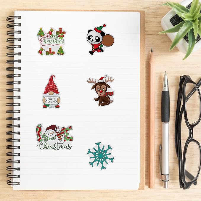 100 pcs christmas stickers by taeekiy,cute happy holiday stickers for water bottles,laptop,phone etc.winter xmas stickers for adults boys girls