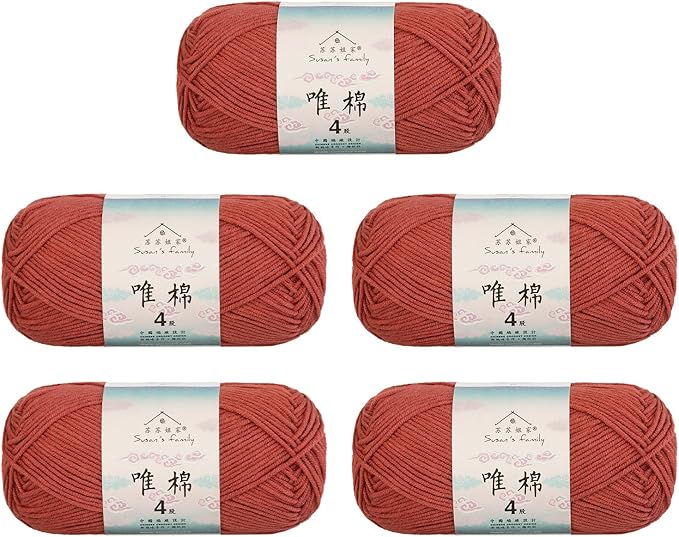 Susan's Family 4 ply 60% Cotton 40% Acrylic Yarn - Soft & Durable - 5 x 50g (1.76oz) - 655 Yards for Knitting & Crocheting - Baby Blankets, Amigurumi, Sweaters & More