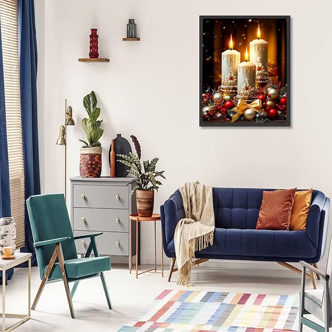 DIYDECORFUN Diamond Art Painting Kits for Adults,5D Round Full Drill Holiday Candle gem Painting, Beginner DIY Craft Diamond Dots Kit for Adults, Winter Wall Art Home Decor,Gift Idea12x16 Inch Canvas