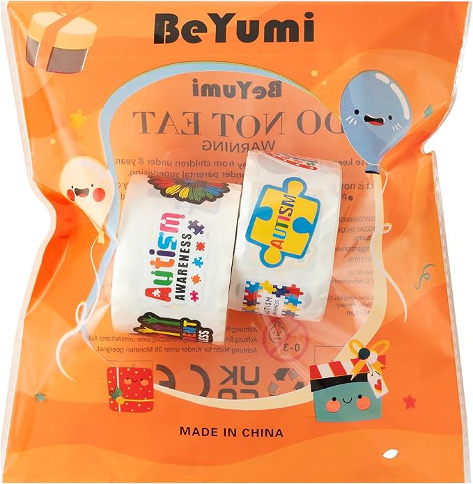 beyumi autism awareness roll stickers - 1000pcs puzzle pieces ribbon sticker in 2 rolls waterproof vinyl autism awareness decal fundraiser event laptop bottle notebook luggage gift decor for kids teen