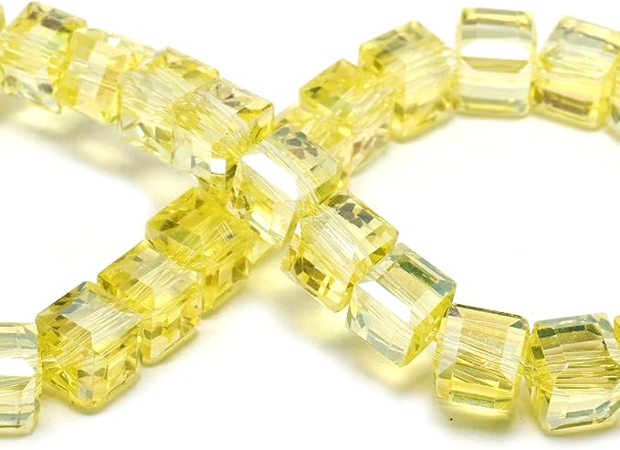 6mm Sparkle Cube Crystal Beads for Jewelry Making - Faceted Spacer Beads for Bracelets(94-100pcs, Lemon Yellow AB)