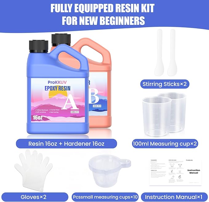 Epoxy Resin Kit, 32OZ Crystal Clear Resin Epoxy, Bubble Free, No Yellowing, UV Resistant, Food Safe, Easy Mix 1:1 for DIY Crafts Resin Jewelry Making(16OZ x 2)