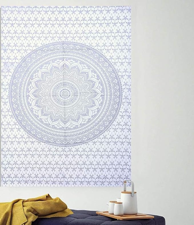 popular handicrafts hippie mandala ombre tapestry wall hanging - maditation silver gypsy bohemian hippy psychedelic dorm room decor poster 30 x 40 inch