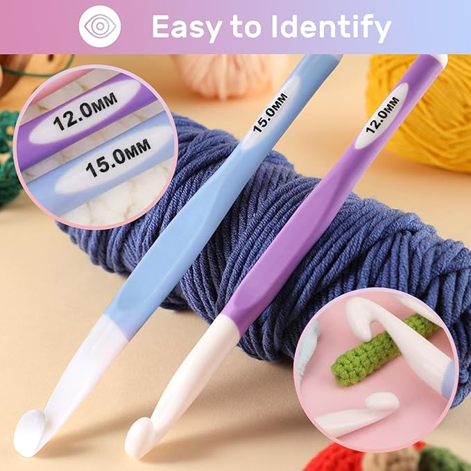 15mm Large Crochet Hooks,Large Size Crochet Needle,Long Rubber Handle Crochet Hook with Ergonomic Handle,Weaving Tools for Chunky Yarn DIY Crocheting Knitting (15mm)