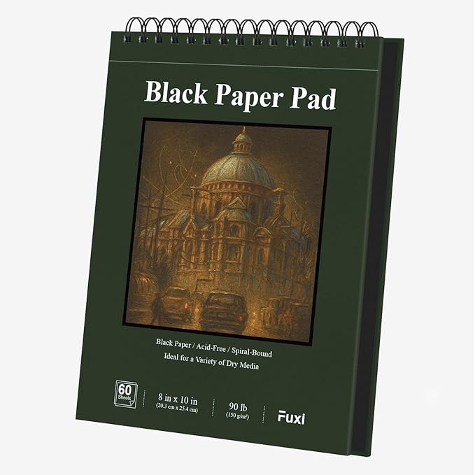 fuxi black paper sketchbook 8"×10", 60 sheets (90lb/150gsm) double-sided hard cover, spiral bound, ideal art supplies for teens - gifts for teenage artists.