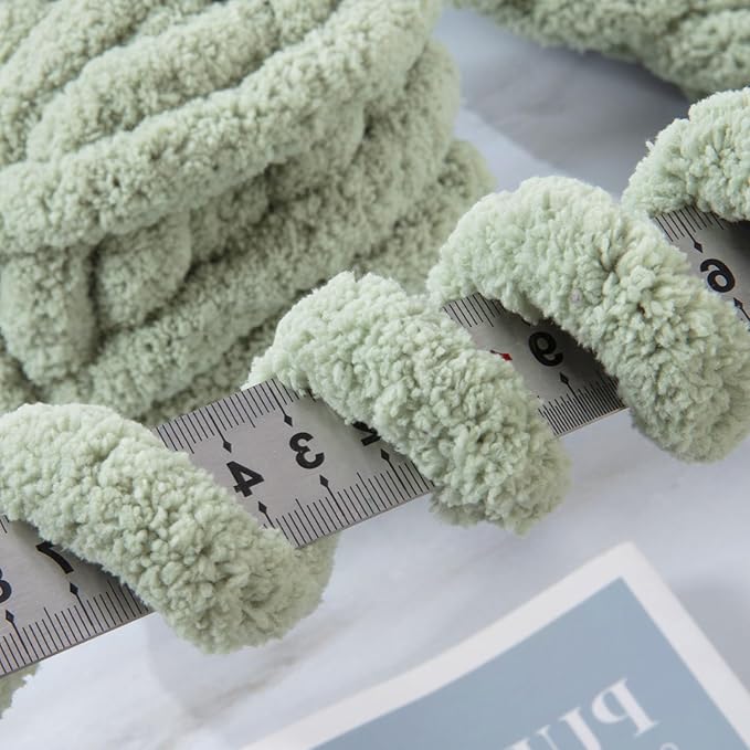 Mabozoo Assorted Chunky Yarn for Crocheting 8 Pack: Fluffy Chenille, Soft Plush, Giant Thick Fuzzy Yarn. 4 White & 4 Sage Green (31.7 yds, 8 oz Each Skein)