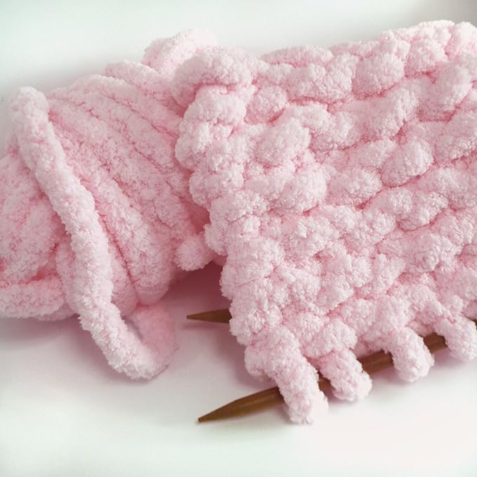 Light Pink Chunky Chenille Yarn for Crocheting Bulky Thick Fluffy Yarn for Knitting,Super Bulky Hand Blanket, Soft Plush Yarn Crochet Carpet/Scarf/Cushion/ 8 Jumbo Pack(63.76oz/197.68yd