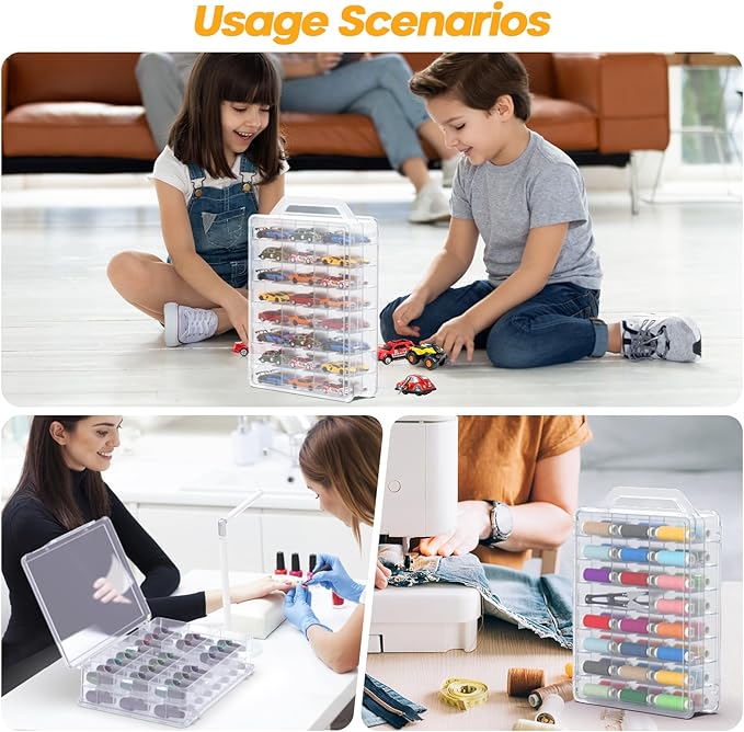46 Grids Sewing Organizer, Double Sided Thread Box Storage, Portable Clear Plastic Organizer Box for Embroidery and Sewing Threads, Embroidery Floss, Crafts, Small Toys (Clear,1 Pack)