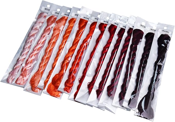 Natural Silk Thread – 13 Colors, 110m Each, Handmade Silk Embroidery Floss for Hand Embroidery, Cross-Stitch, and Needlework Projects