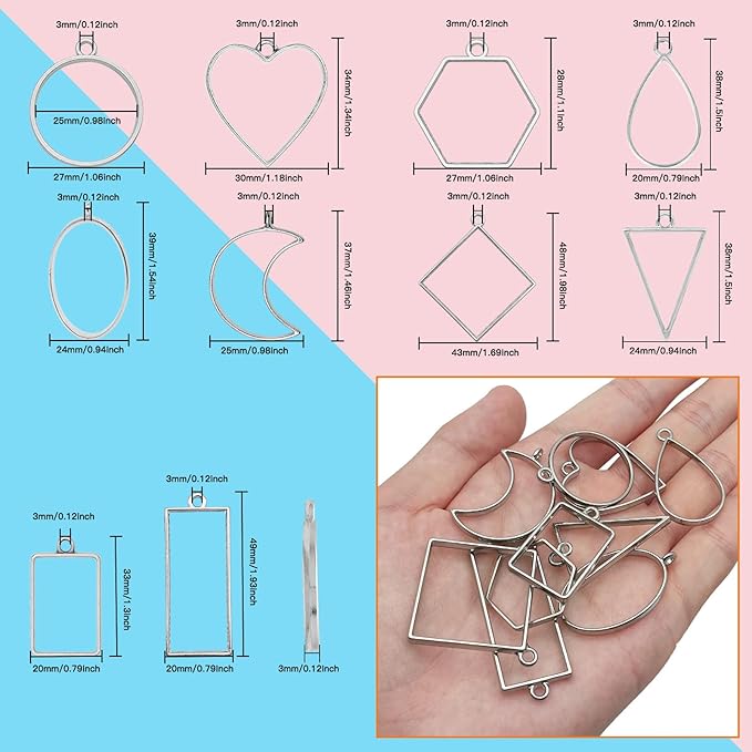 40pcs Open Bezel Pendants for Resin,10 Styles Hollow Frame Pendants Blank Resin Pendants Resin Casting Frame Pendant for Jewelry Making,Resin Casting,Necklace,Pressed Flower,DIY Crafts(White K)