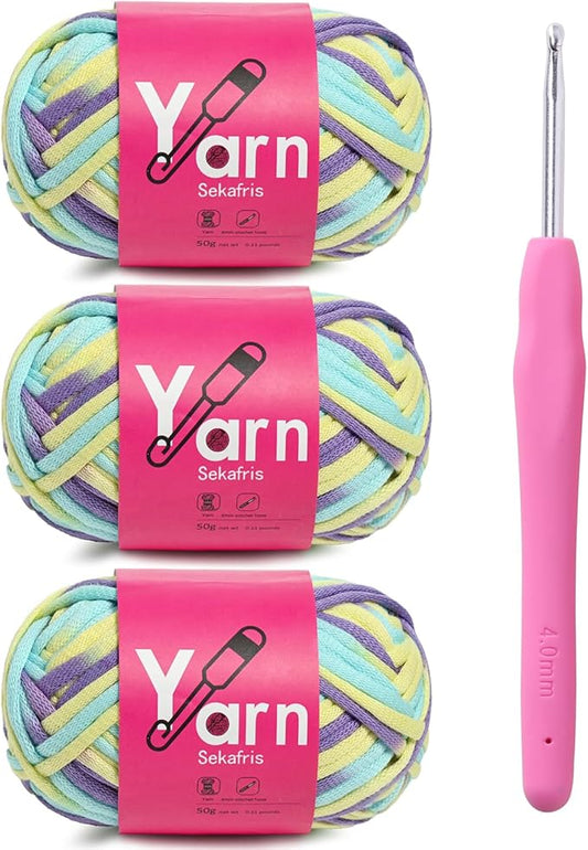 Crochet Yarn with Cotton Yarn for Crocheting - Crochet Knitting Yarns for Beginners with Easy-to-See Stitches - Yarn for Crocheting - Parfait Chunky Yarns -Cotton-Nylon Blend (A1)