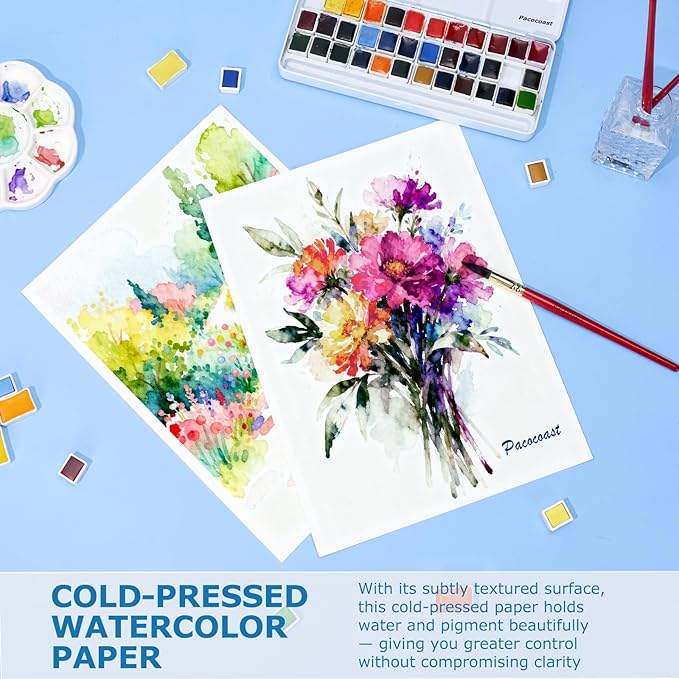 Pacocoast Watercolor Paper, 9"X12" Cold Press Water Color Paper Pad, (300gsm/140lb) Artist Sketchbook for Acrylic, Gouache & Pencil. Painting Drawing Paper Book, Art Supplies for Adults, Teal