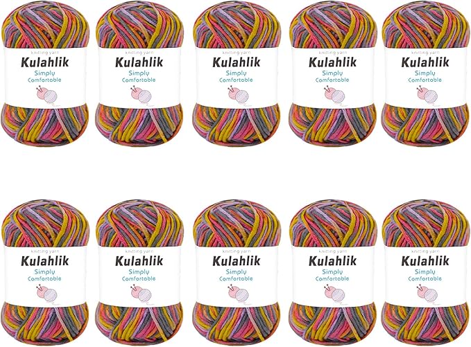 500g(10x50g) Acrylic Yarn for Crocheting and Knitting, Colorful Gradient Yarn Thread, 10 Rolls Skeins, Multicolor Hilo Acrílico, Perfect for DIY Crafts Project