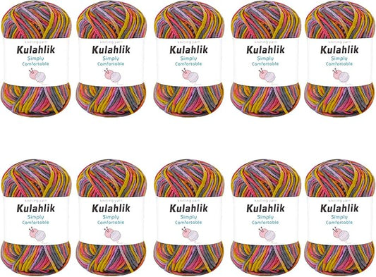 500g(10x50g) Acrylic Yarn for Crocheting and Knitting, Colorful Gradient Yarn Thread, 10 Rolls Skeins, Multicolor Hilo Acrílico, Perfect for DIY Crafts Project