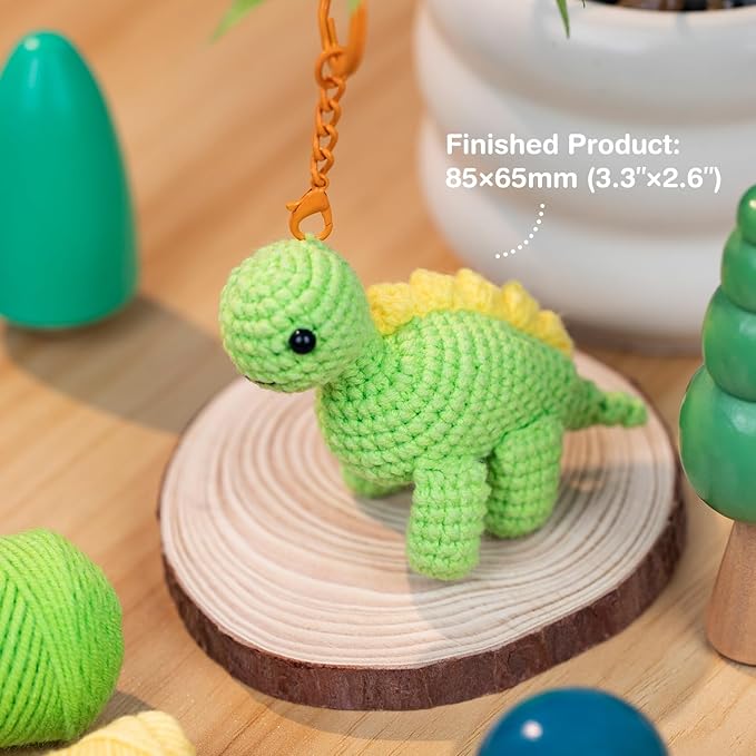 Avenir Beginner Crochet Kit for Adults & Teens - Small Portable Animals Kit with Keychain, Complete Supplies & Video Tutorials, Perfect Arts & Crafts Gift for Women & Girls (Baby Stegosaur)