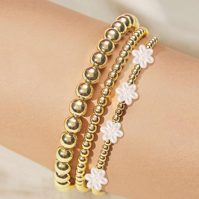 1740 Pcs Gold Beads for Jewelry Making Pearl Flower Beads for Bracelet Making Kit Mixed Sizes Gold Bracelet Spacer Bead Charms Necklace Earrings DIY Craft for Women Adult Small Bead for Crafts