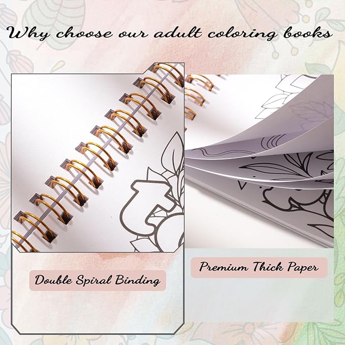 7×8.2in Adult Coloring Book Set for Relaxation, Spiral Bound Coloring Book for Women with 24 Colors Markers, Mindfulness Stress Relief 32 Patterns for Adults, Teens, Easter Gift
