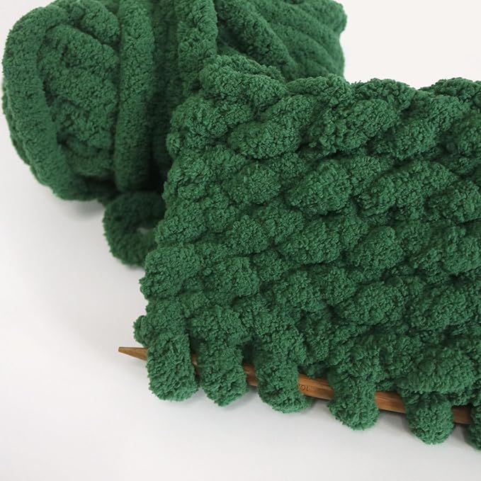 Dark Green Chunky Chenille Yarn for Crocheting/Knitting, Super Bulky Hand Blanket, Soft Plush Yarn for Carpet/Scarf/Cushion, 8 Jumbo Pack (63.76oz/197.68yd)