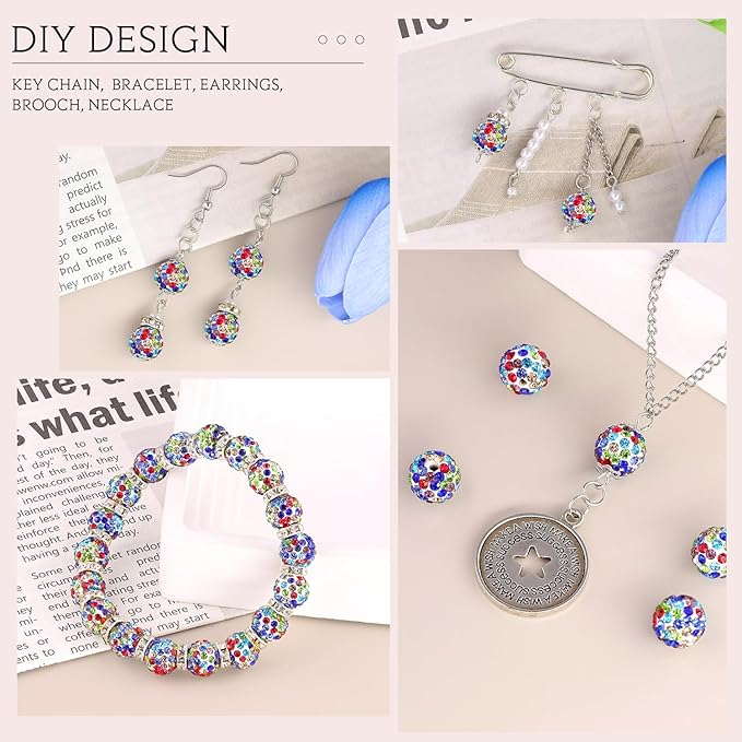 150pcs 10mm Rhinestone Beads for Jewelry Making, White Mixed Shiny Round Shamballa Disco Beads Bulk, Sparkle Crystal Clay Christmas for Bracelet Baseball Necklace Earring Crafting and DIY