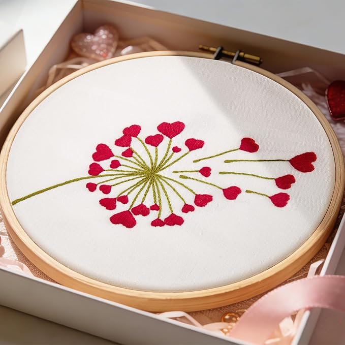 Lover Valentine's Embroidery Kits for Beginners Adults, Heart Shaped Hand Embroidery Kits, Cross Stitch Kits for Adult Anniversary Valentine's Gifts, Entire Set of Embroidery Supplies & Video Tutorial
