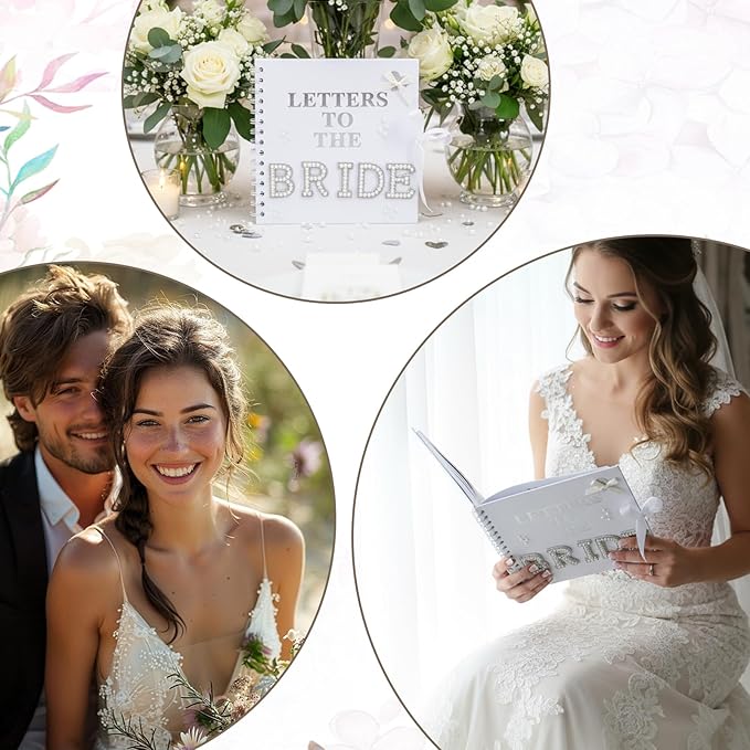 8 x 8 Inch Letters to The Bride Scrapbook Wedding Scrap Book Letters To The Bride Book Bridal DIY Blank Paper Scrapbook Photo Album with Pearl Stickers, Metallic Letters, Bows(White)