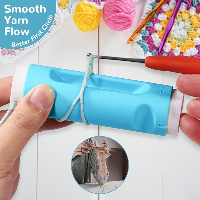 Crochet Loop Guide for Beginners, Durable Plastic 4" Crochet Holder with 6 Replaceable Sponges, Reusable Yarn Guide Tool Accessories for All Yarn Types, Easy Start Crochet Ring Aid (Blue)